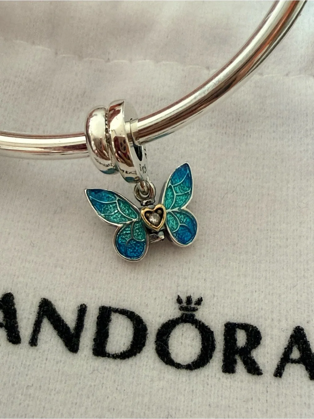 Pandora Blue Green Enamel Butterfly Dangle Charm